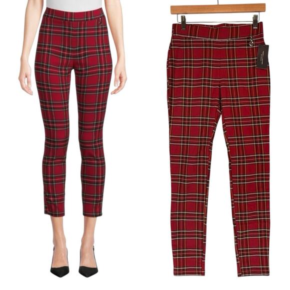 NWT Tommy Hilfiger Womens SIZE 4 Red Plaid Pull-On MidRise Pants Academia Tartan - Picture 1 of 12
